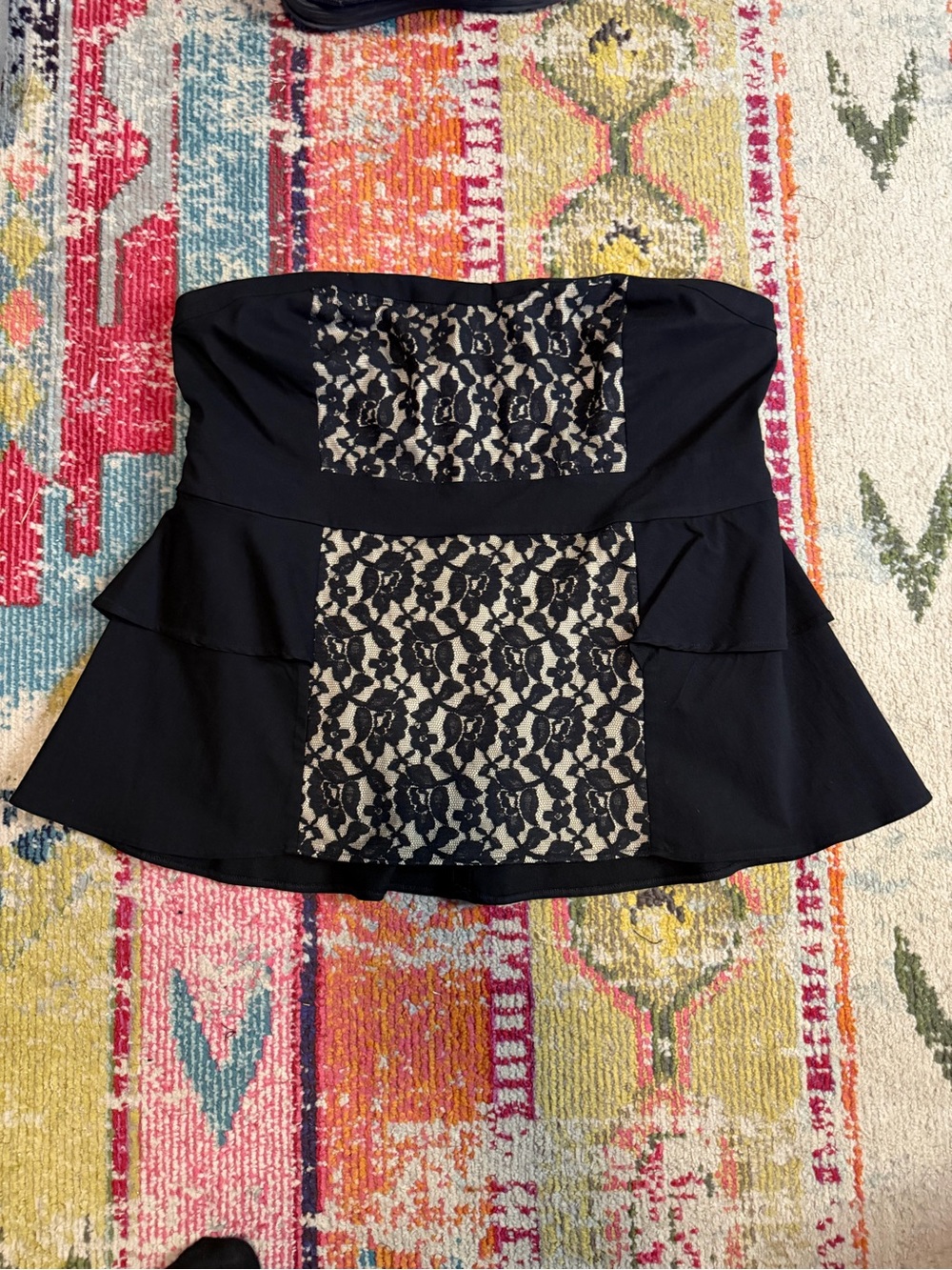 torrid Black Strapless Peplum Top with Nude Lace Panels